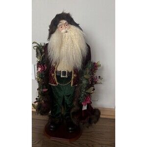 Vintage Large German Style Santa Clause Burgundy Green 28" Tall‎ Wreath Garland